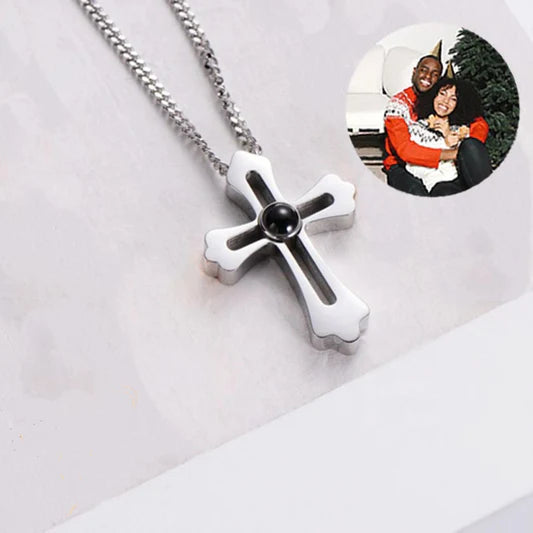 Photo Projection Cross Necklace