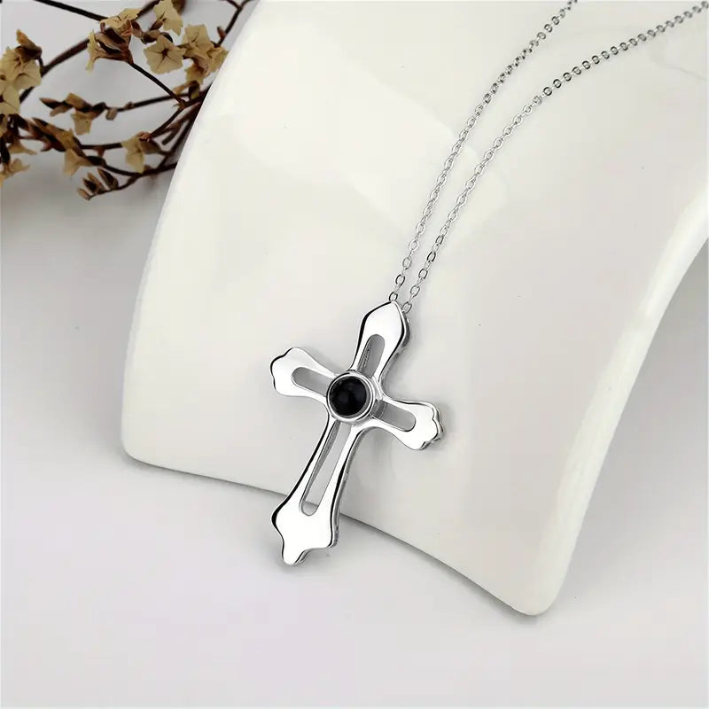 Photo Projection Cross Necklace