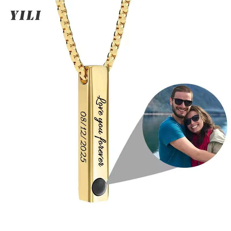 Photo Projection Bar Necklace w/ Custom Engraving