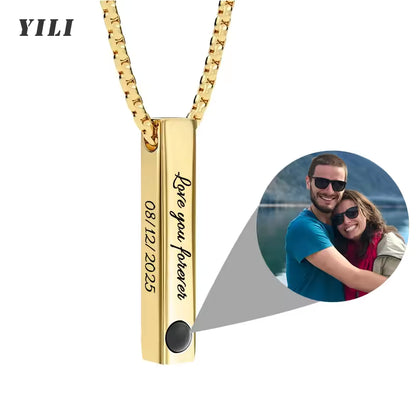 Photo Projection Bar Necklace w/ Custom Engraving