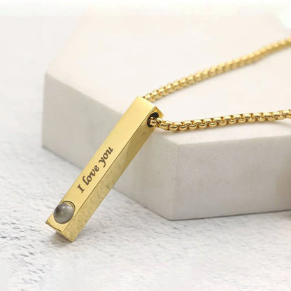 Photo Projection Bar Necklace w/ Custom Engraving