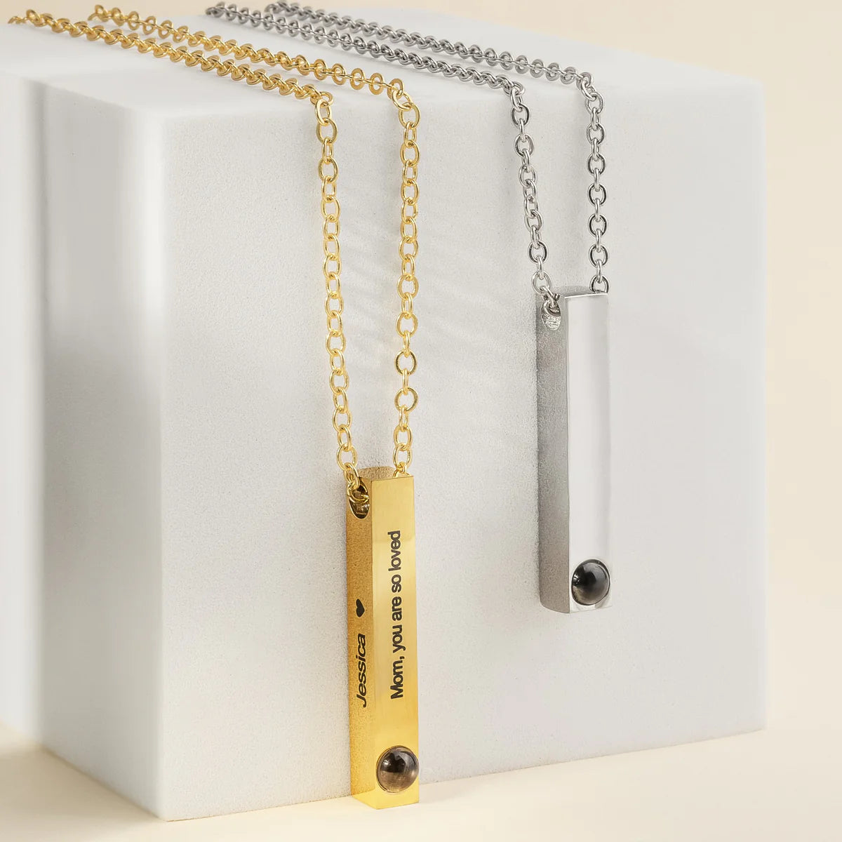 Photo Projection Bar Necklace w/ Custom Engraving