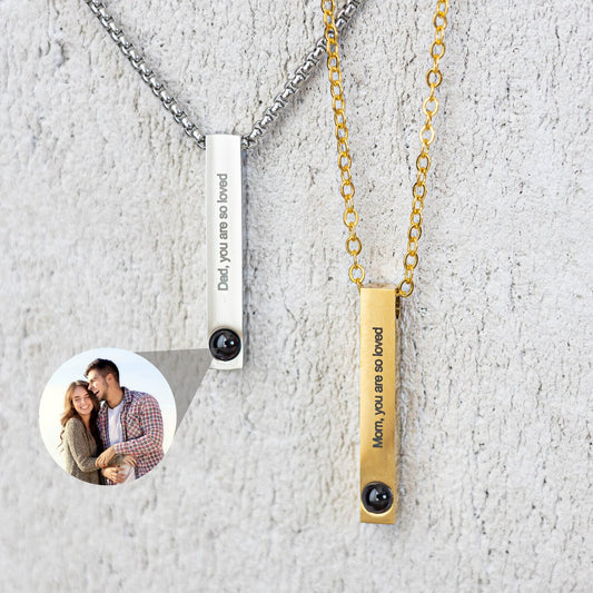 Photo Projection Bar Necklace w/ Custom Engraving